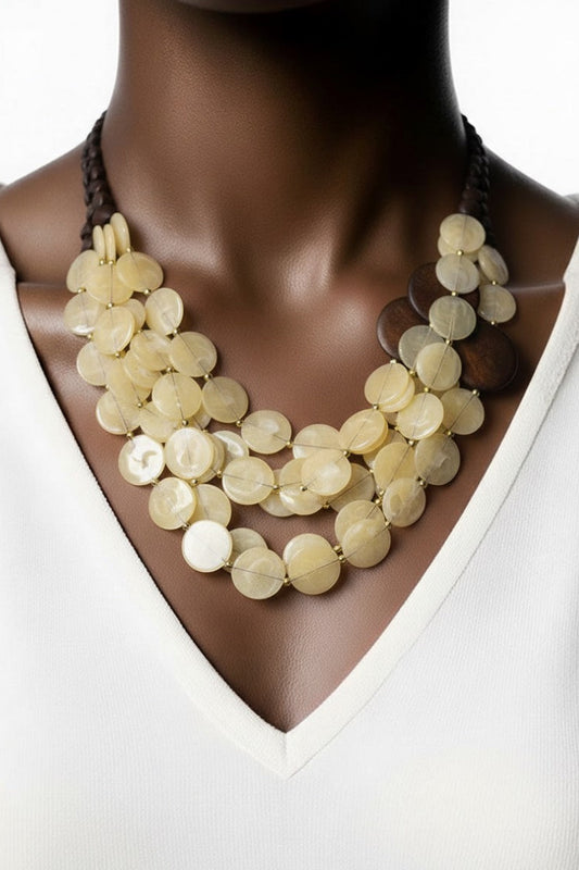 Shimmering Cream and Brown Multistrand Disc Necklace