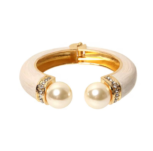 Pearl and Glow Enamel Cuff Bracelet