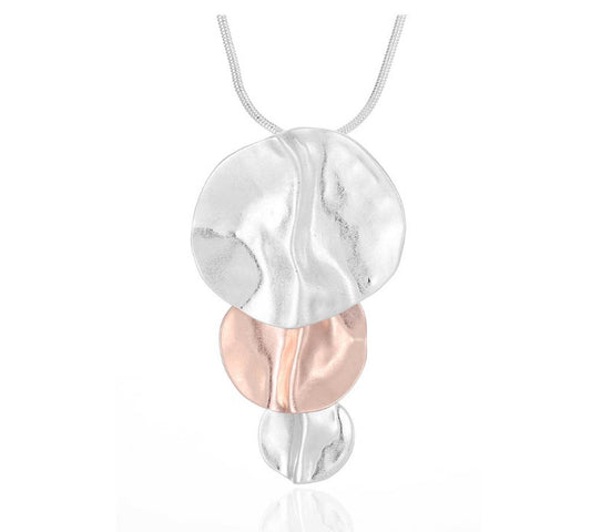 Modern Beaten Metal Triple Disc Pendant Necklace