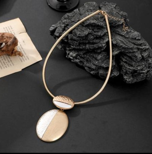 Smooth Two-Tone Gold and Silver Pendant Necklace on Cord