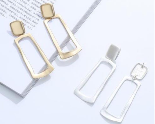 Brushed Metal Trapezium Earrings with Rounded Edges