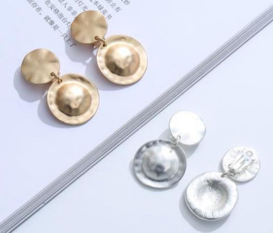 Modern Circle Dangle Earrings with Domed Centre and Textured Finish