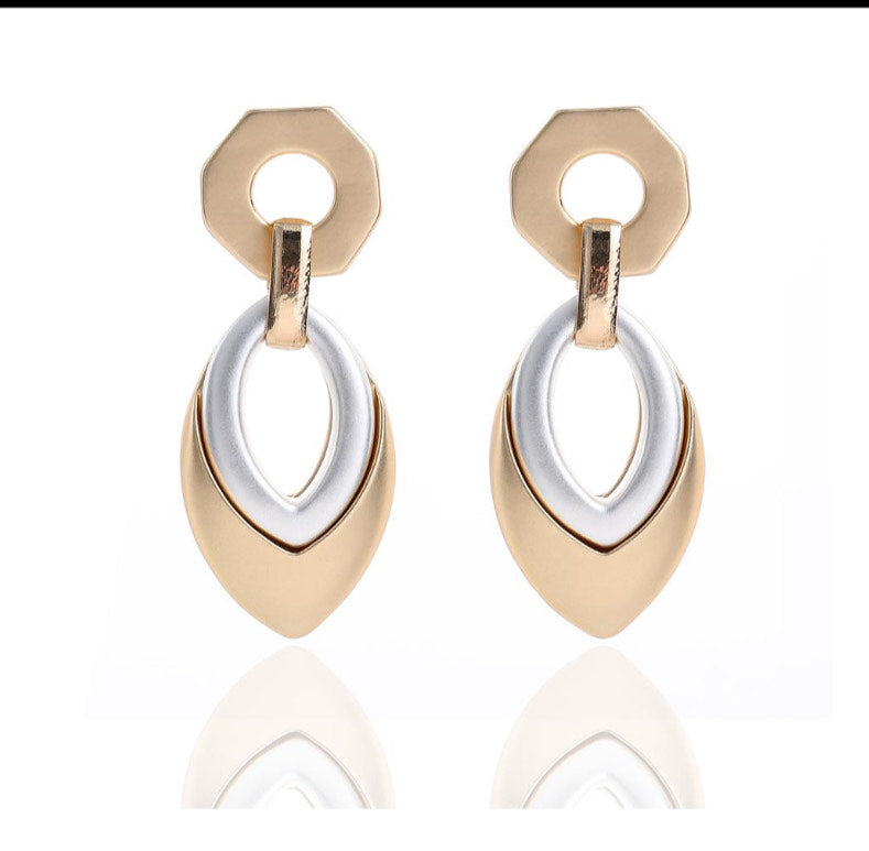 Contemporary Teardrop Earrings in Gold with Silver Accents