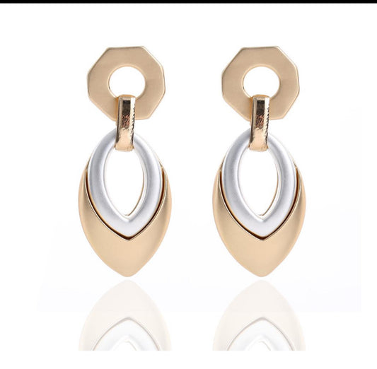 Contemporary Teardrop Earrings in Gold with Silver Accents