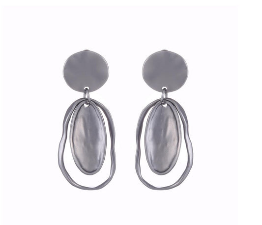 Organic Oval Earring Featuring a Solid Domed Oval Inset