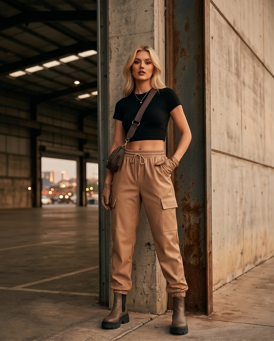 Urban Faux Leather Joggers in Camel