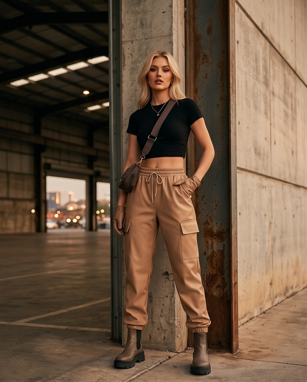 Urban Faux Leather Joggers in Camel