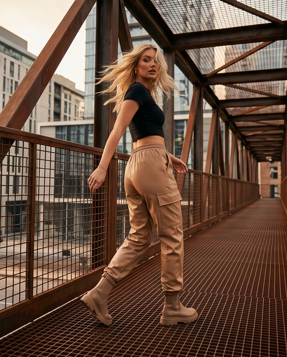 Urban Faux Leather Joggers in Camel
