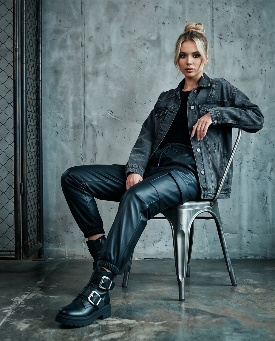 Urban Faux Leather Joggers in Obsidian Black