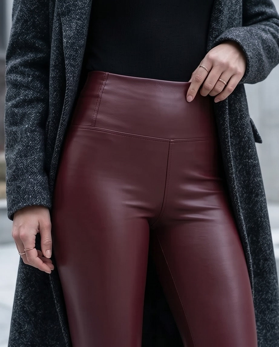 Second Skin Faux Leather leggings in Maroon