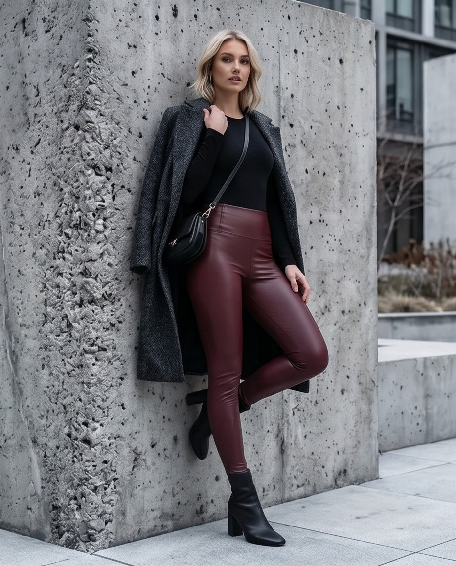 Second Skin Faux Leather leggings in Maroon