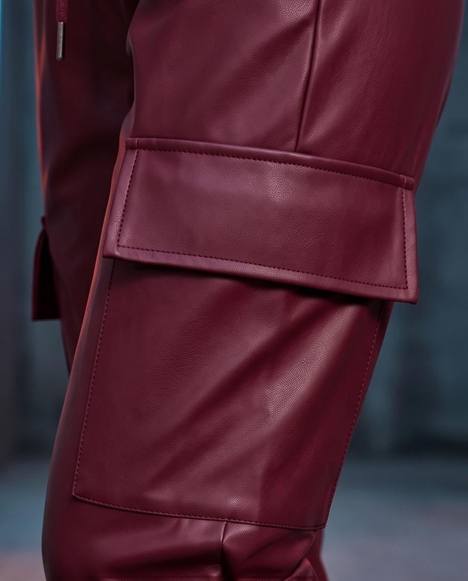 Urban Faux Leather Joggers in Burgandy
