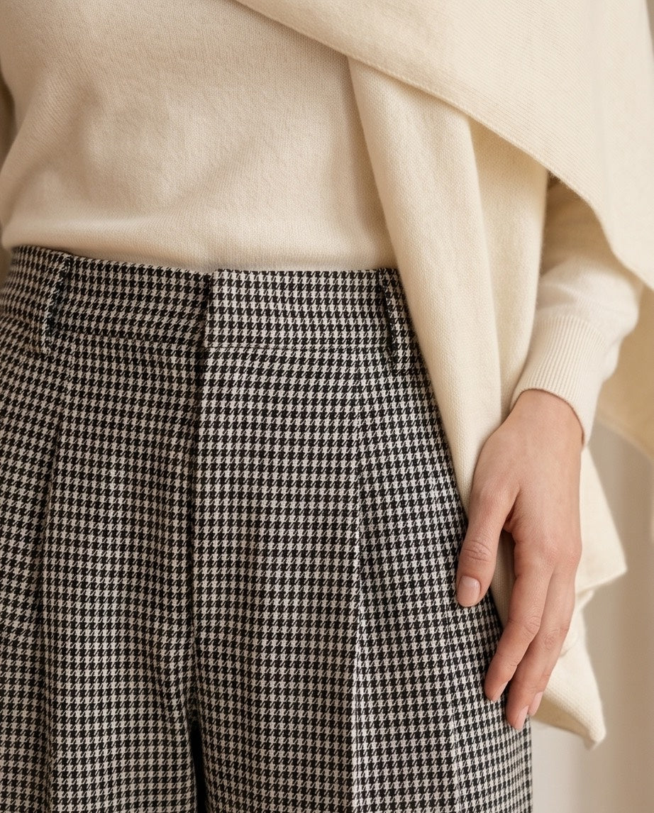 Classic Black and White Houndstooth Check Trousers