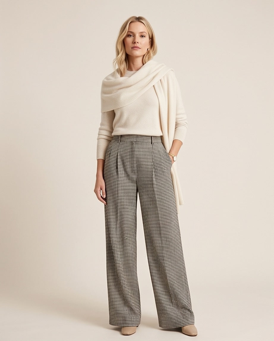 Classic Black and White Houndstooth Check Trousers