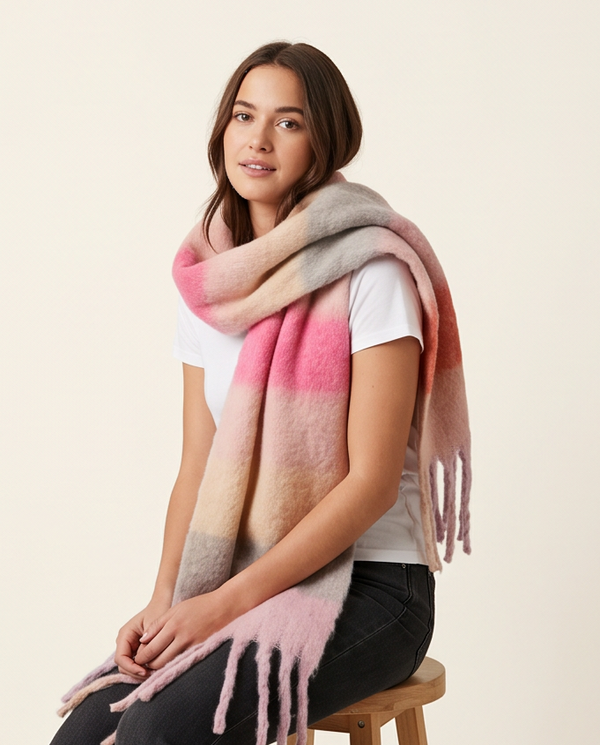Colour Riot Scarf in Pinks,Grey and Stone