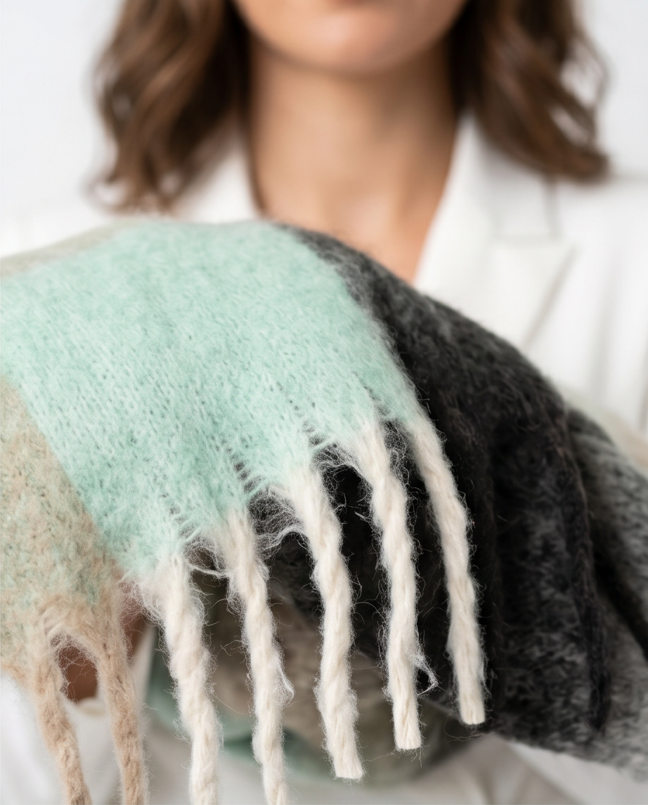 Colour Riot Scarf in Grey, Black,Stone and Light Green