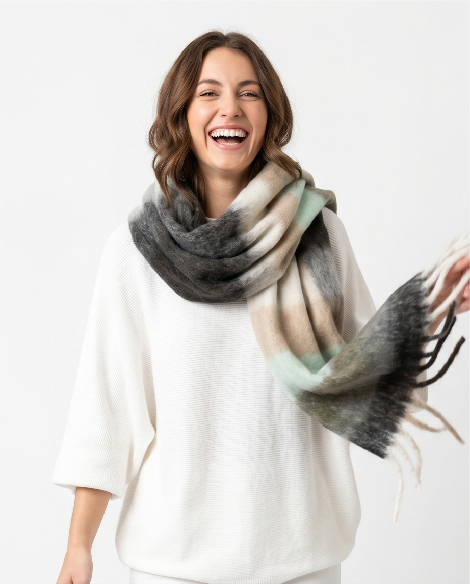 Colour Riot Scarf in Grey, Black,Stone and Light Green
