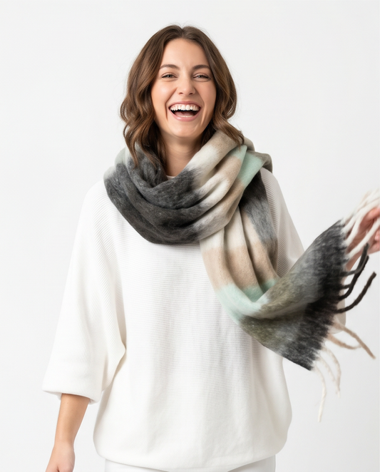 Colour Riot Scarf in Grey, Black,Stone and Light Green