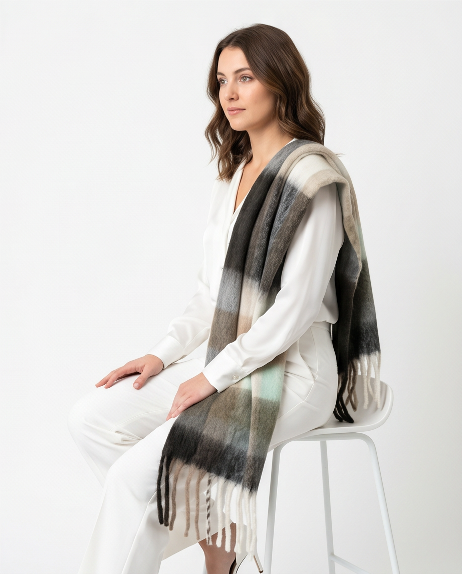 Colour Riot Scarf in Grey, Black,Stone and Light Green