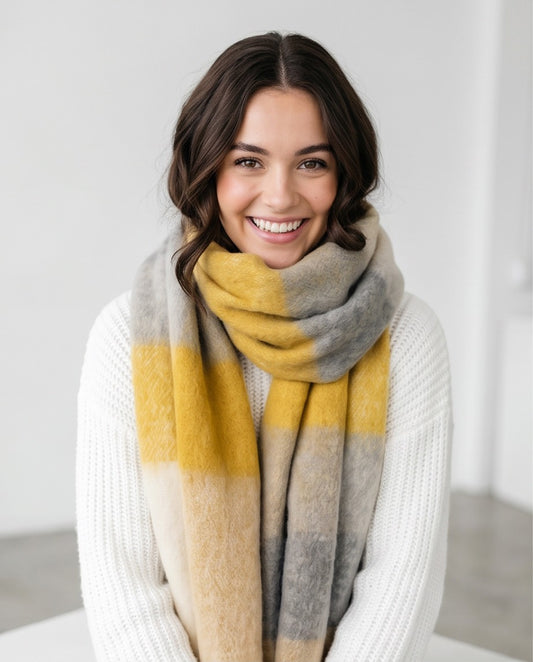 Colour Riot Scarf in Yellow, Grey and Off White