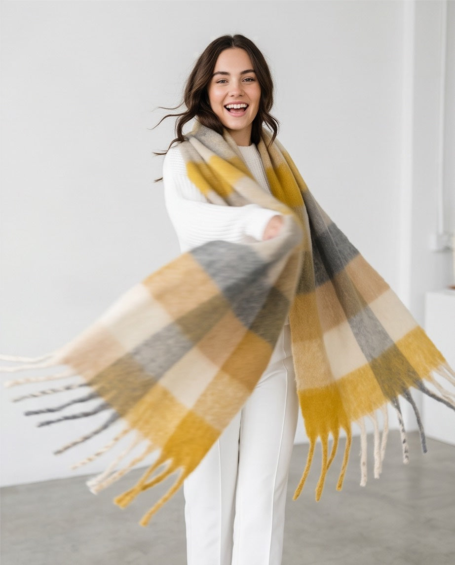 Colour Riot Scarf in Yellow, Grey and Off White