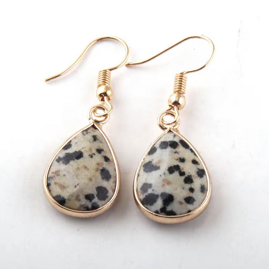 Teardrop-Shaped Earrings in Natural Stone Dalmation Jasper