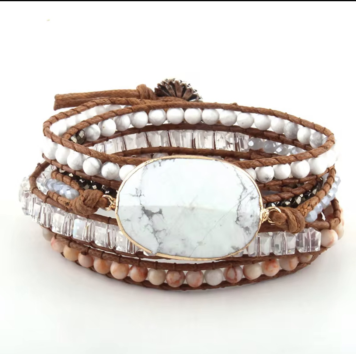 Natural Stone White Howlite Wrap Bracelet