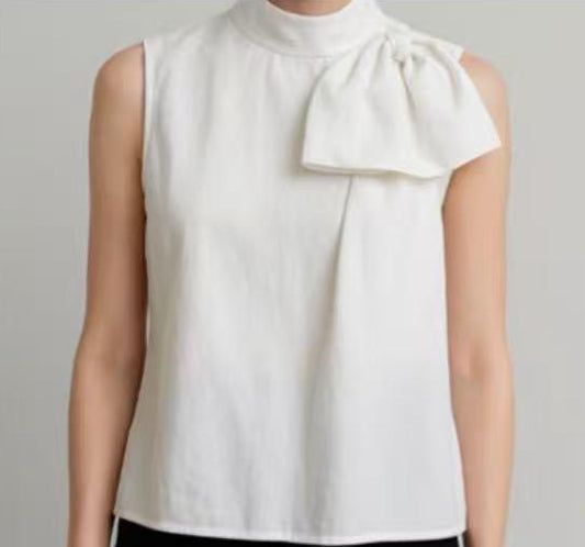 Sleeveless High Neck Top with Oversized Bow in Fresh White