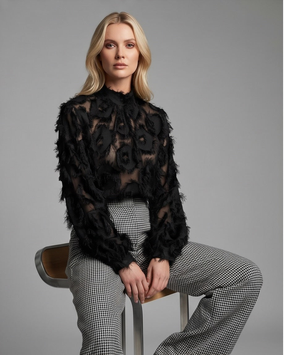 Halo Burnout High-Neck Top in Ebony Black