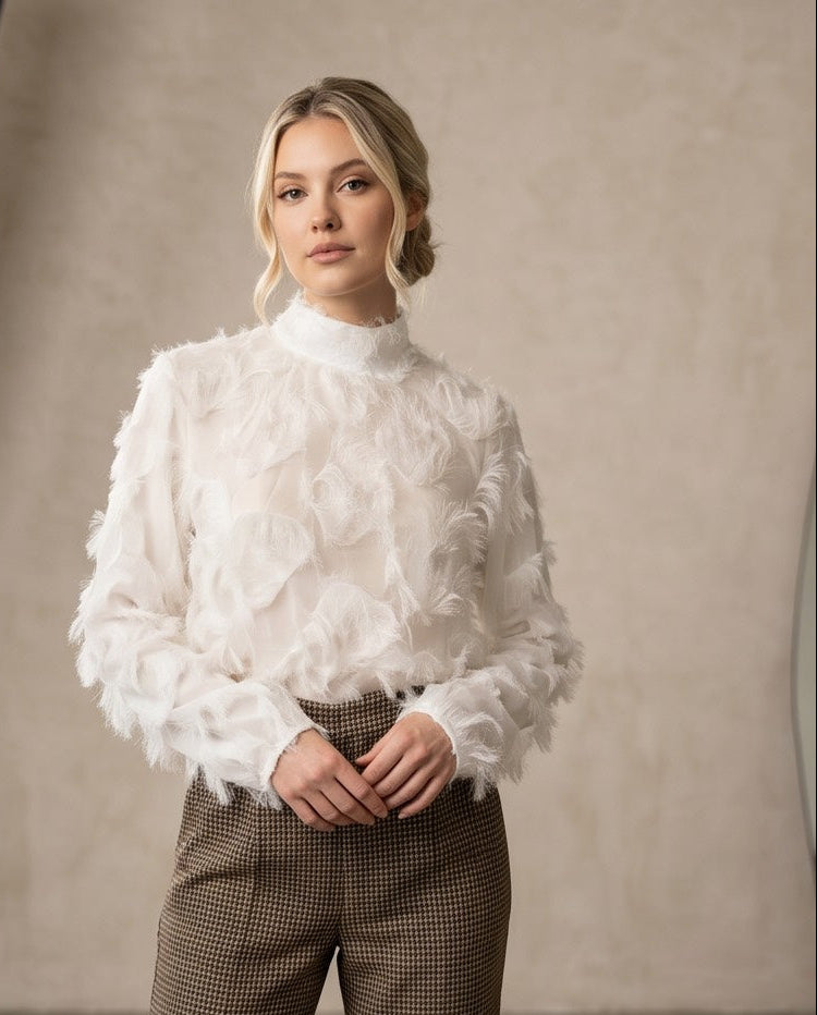 Halo Burnout High Neck Top in Chalk White