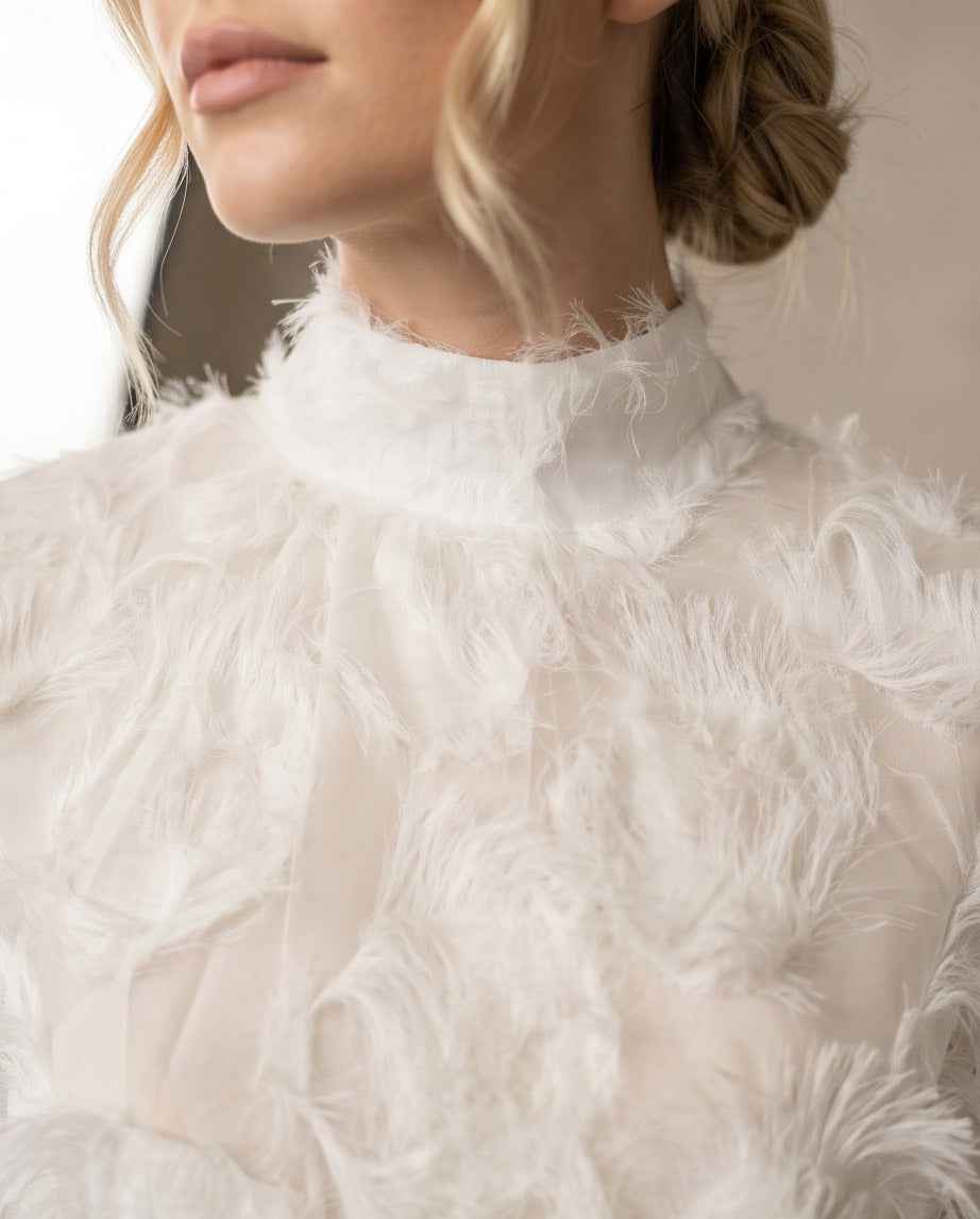 Halo Burnout High Neck Top in Chalk White