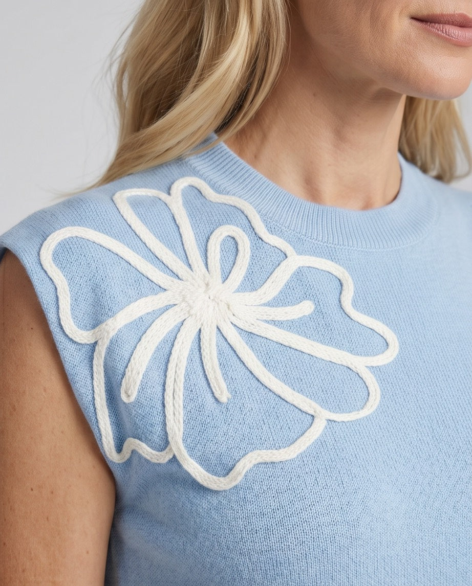 Bloom Line Sleeveless Knit Sky Blue