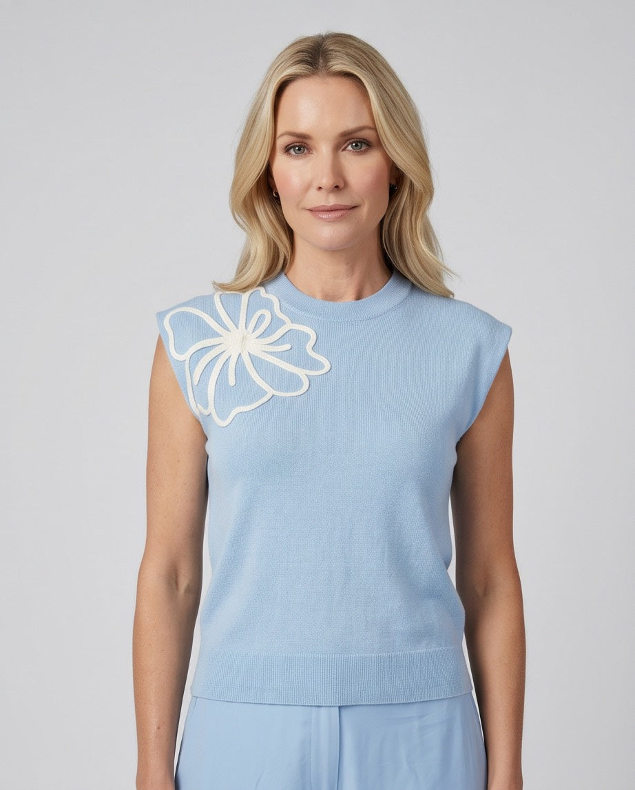 Bloom Line Sleeveless Knit Sky Blue