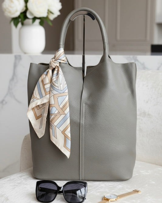 Concrete Grey Leather Tote Bag