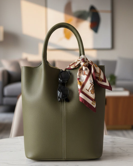 Olive Green Leather Tote Bag