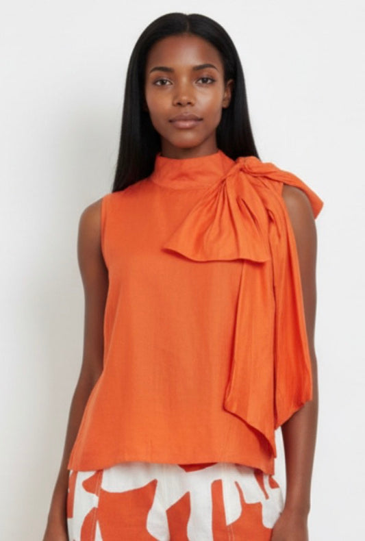 Bold Bow Sleeveless Top in Sunset Orange
